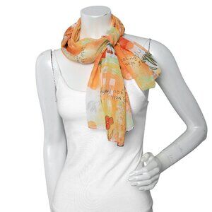 Long Sheer Orange Scarf Rectangular Healthy Print Stay Young Vegetables Fruit
